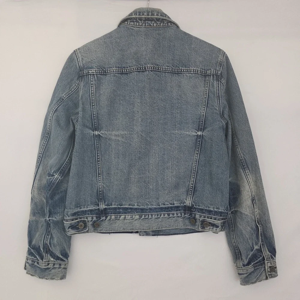 VTG Gap Jeans Jacket Mens Blue Denim Acid Wash 1969 Biker Y2K Trucker Small 40R